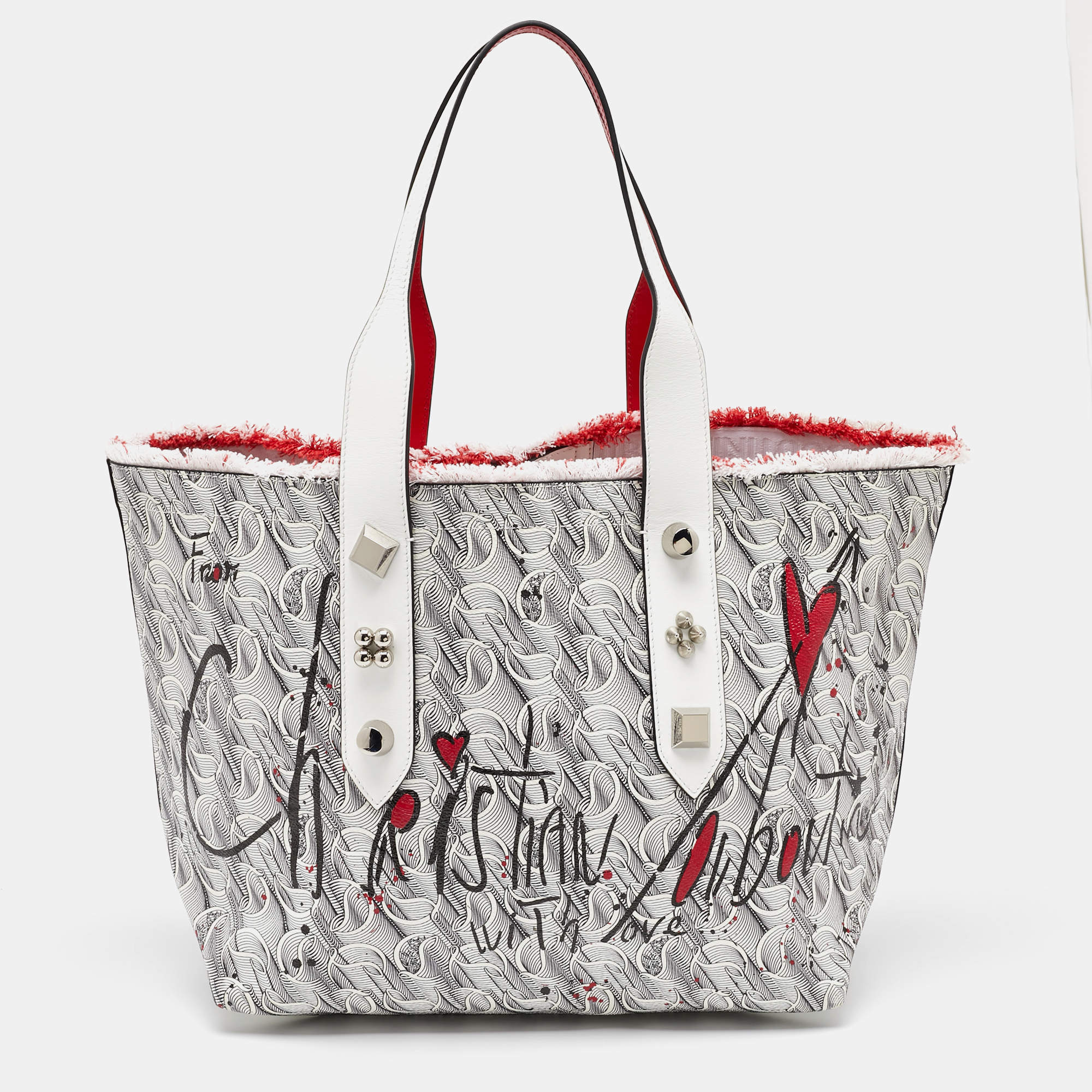 Christian Louboutin White Toile Monogram Coated Canvas and Leather Cabata Tote