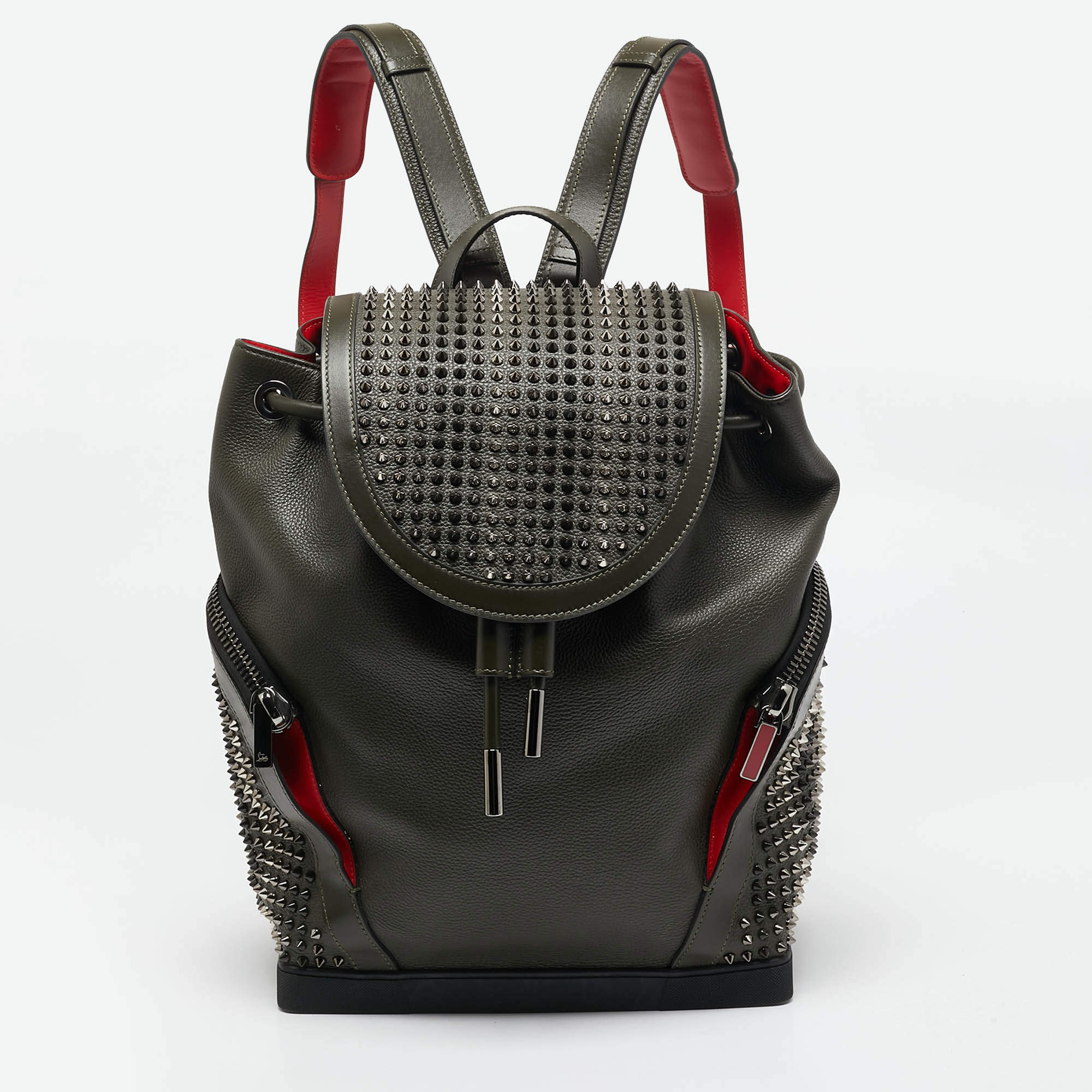 Christian Louboutin Olive Green/BlackLeather and Rubber Explorafunk Backpack