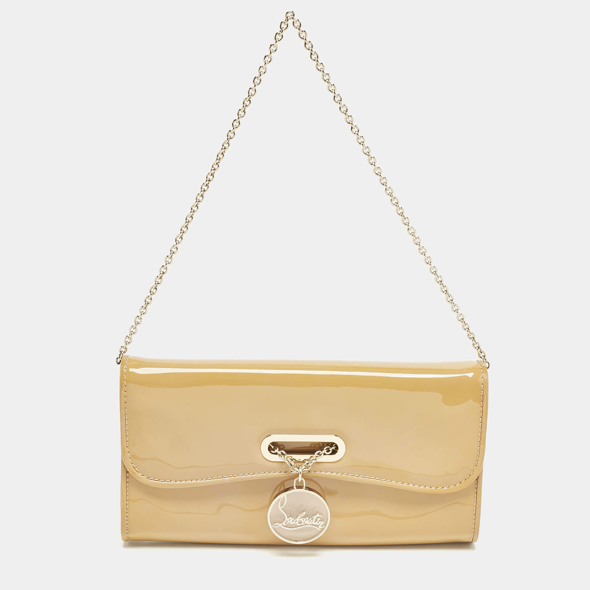 Christian Louboutin Beige Patent Leather Riviera Chain Clutch
