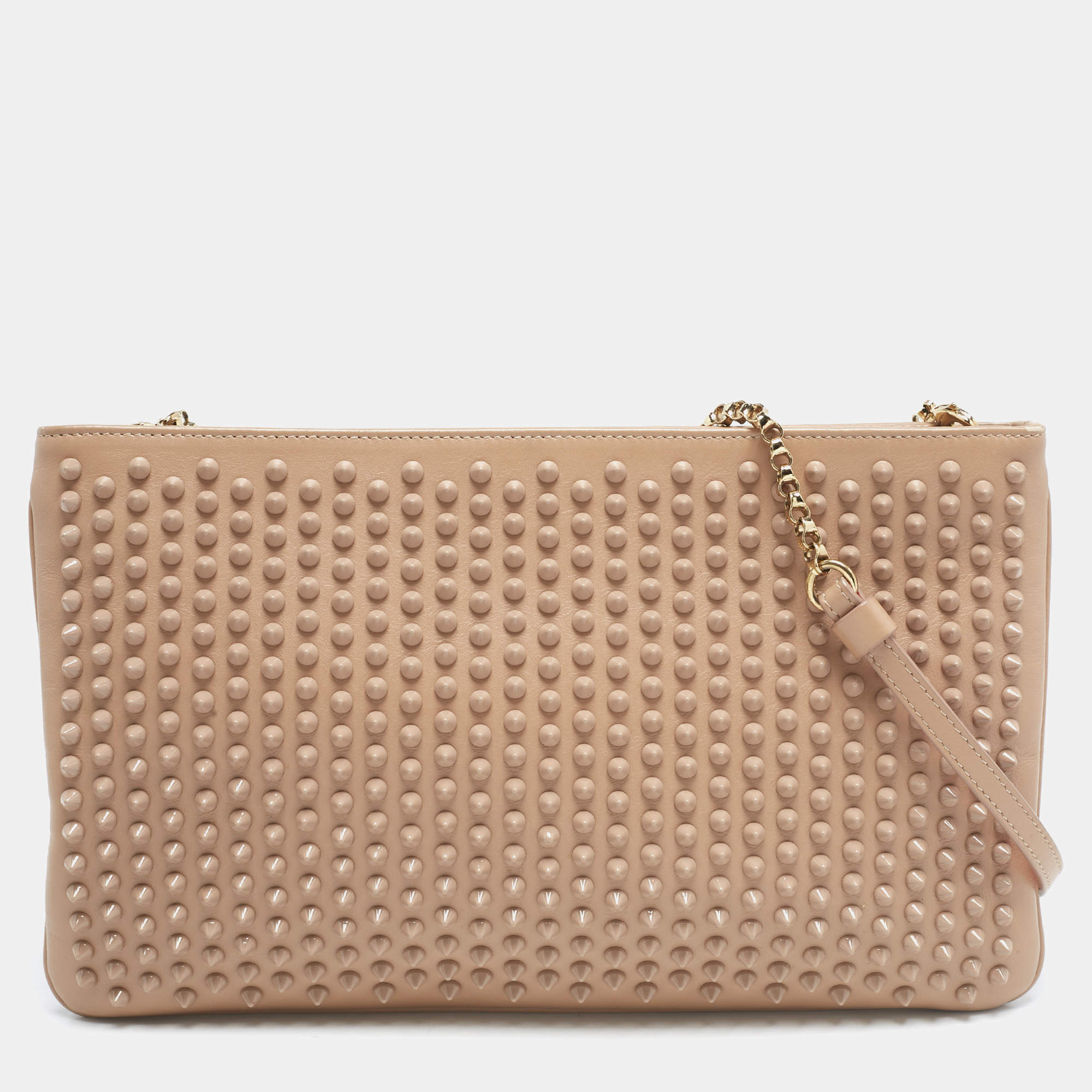 Christian Louboutin Beige Leather Spiked Strap Pouch