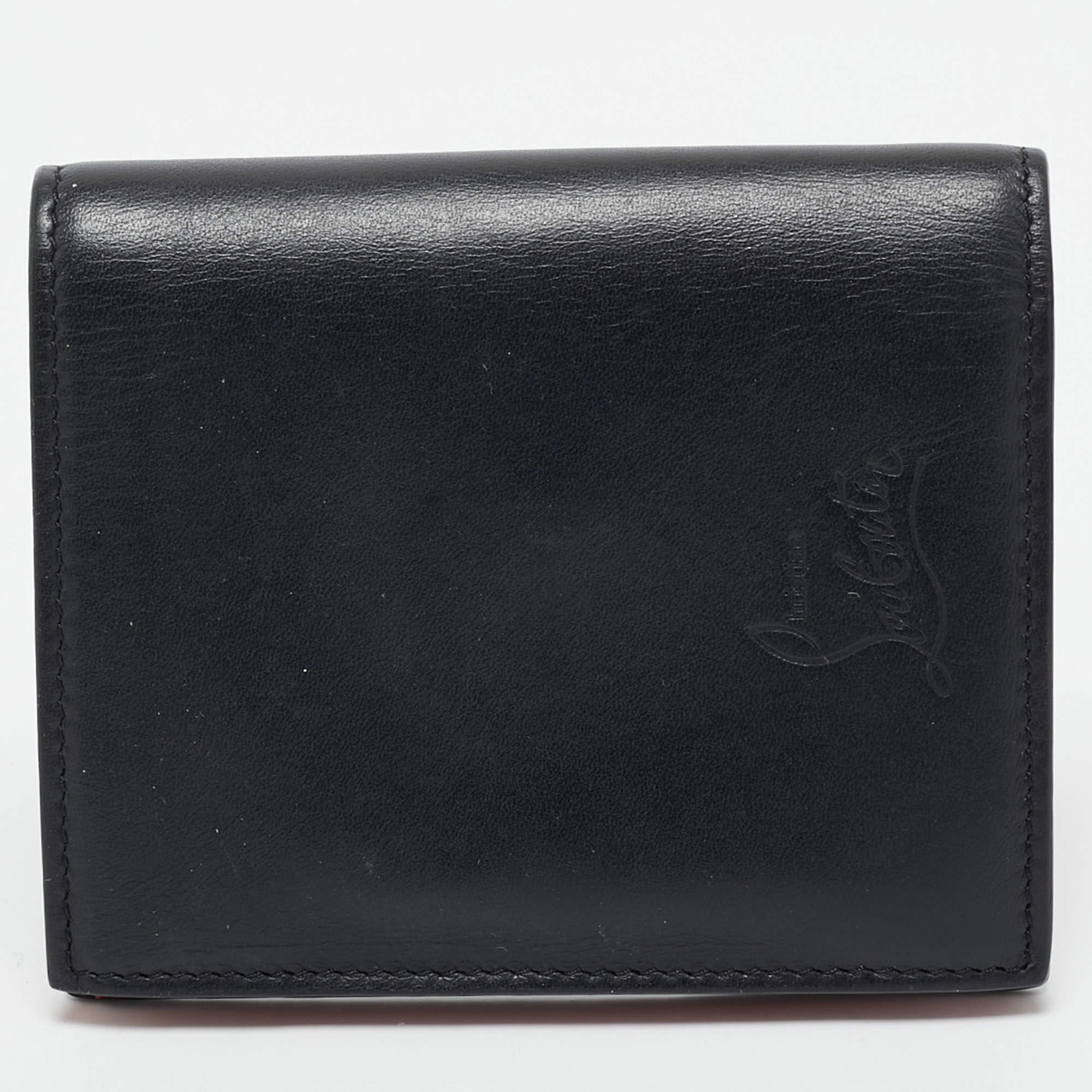 Pre Owned Christian Louboutin Black Leather Spikes Paros Wallet