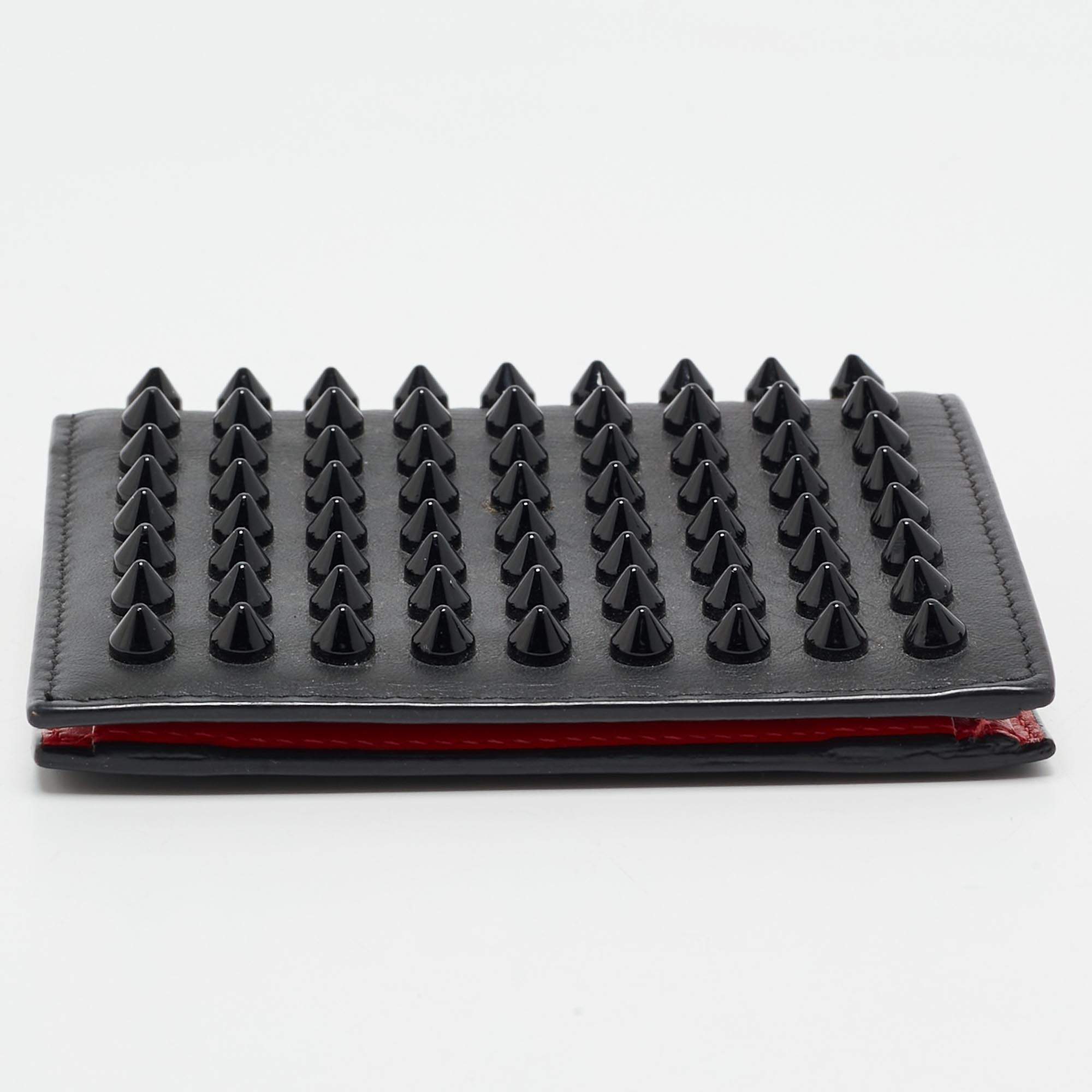Pre Owned Christian Louboutin Black Leather Spikes Paros Wallet
