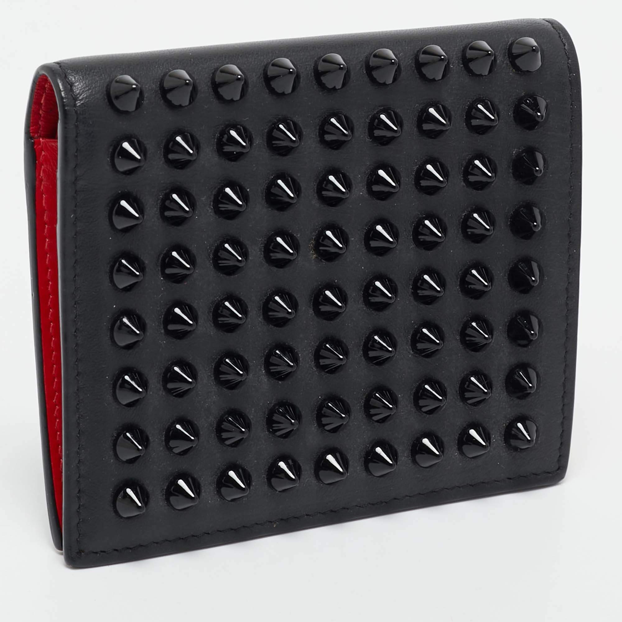 Pre Owned Christian Louboutin Black Leather Spikes Paros Wallet