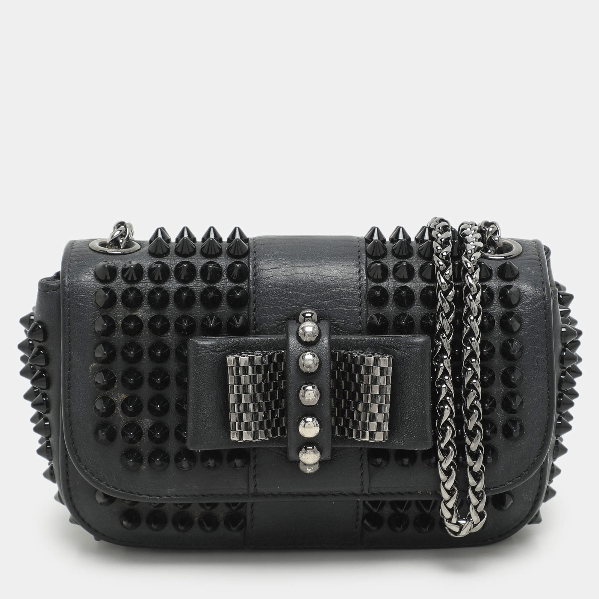 Christian Louboutin Black Leather Mini Spiked Sweet Charity Crossbody Bag