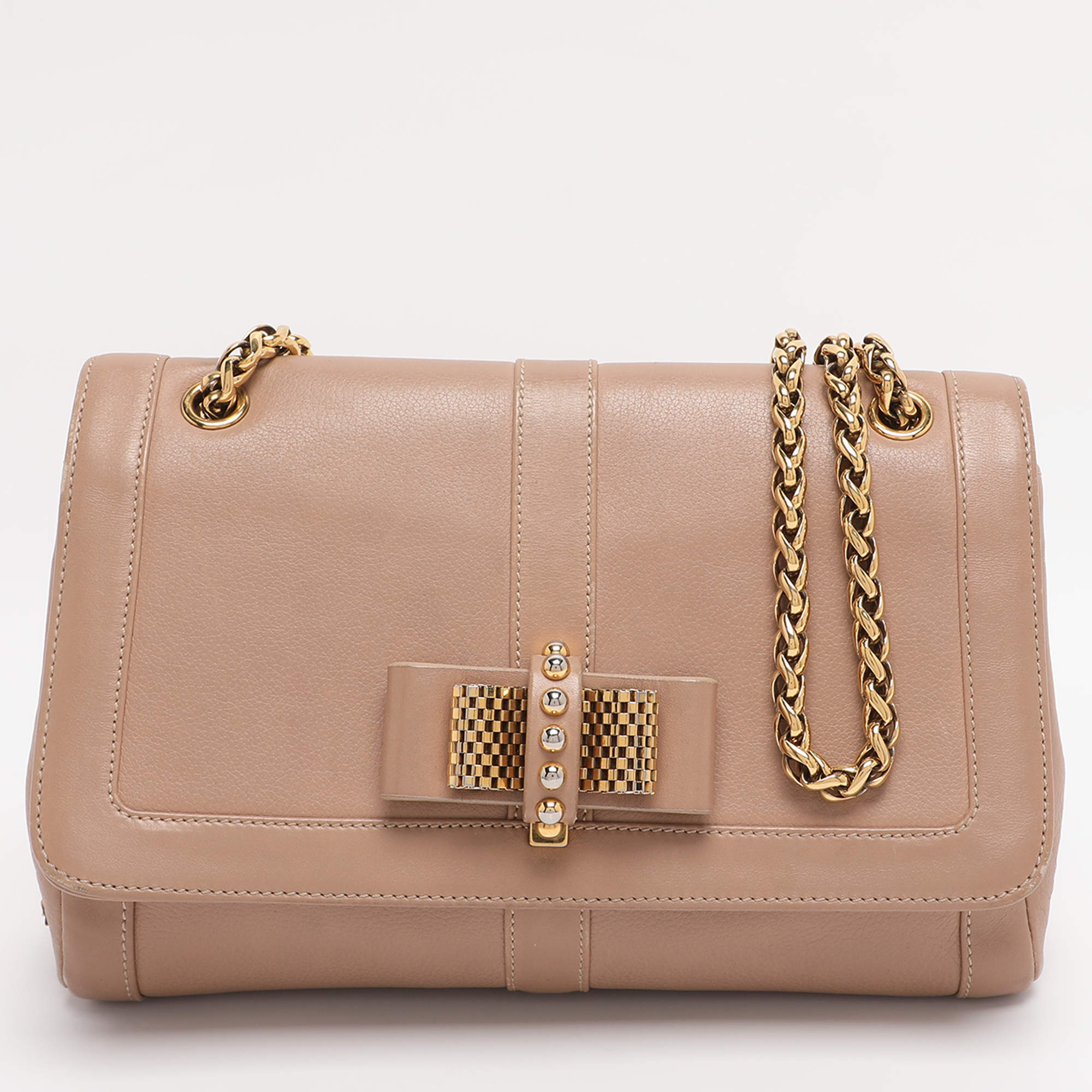 Pre Owned Christian Louboutin Beige Leather Sweet Charity Shoulder Bag