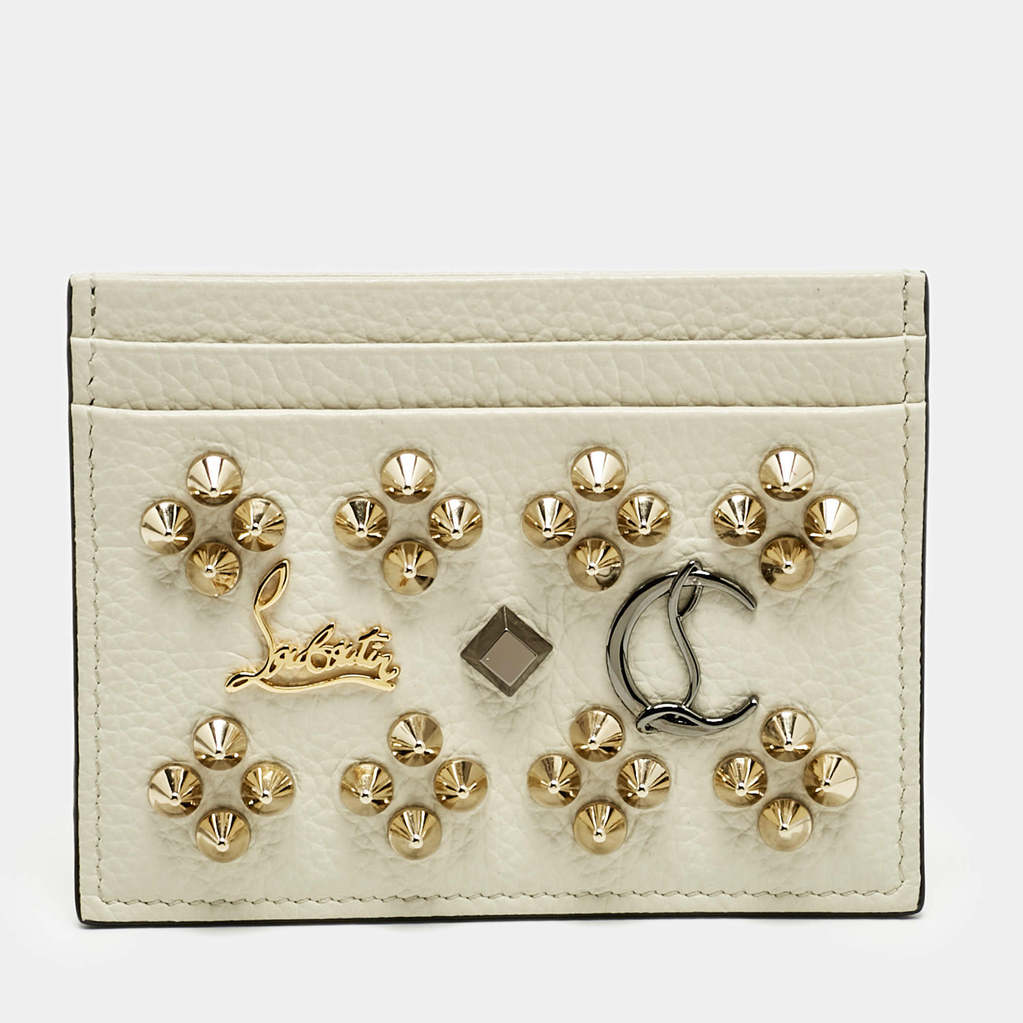 Pre Owned Christian Louboutin White Leather Kios Card Holder