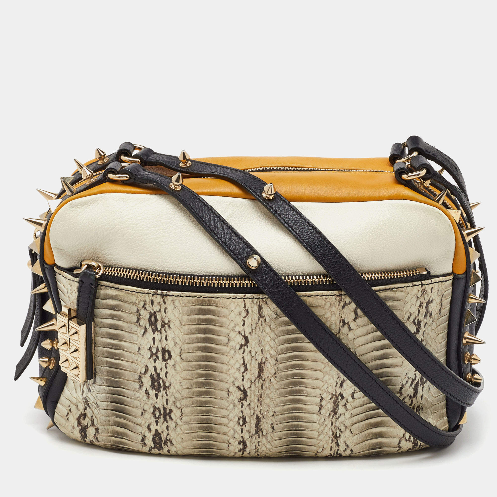 Pre Owned Christian Louboutin Tricolor Python and Leather Medium Roxanne Shoulder Bag
