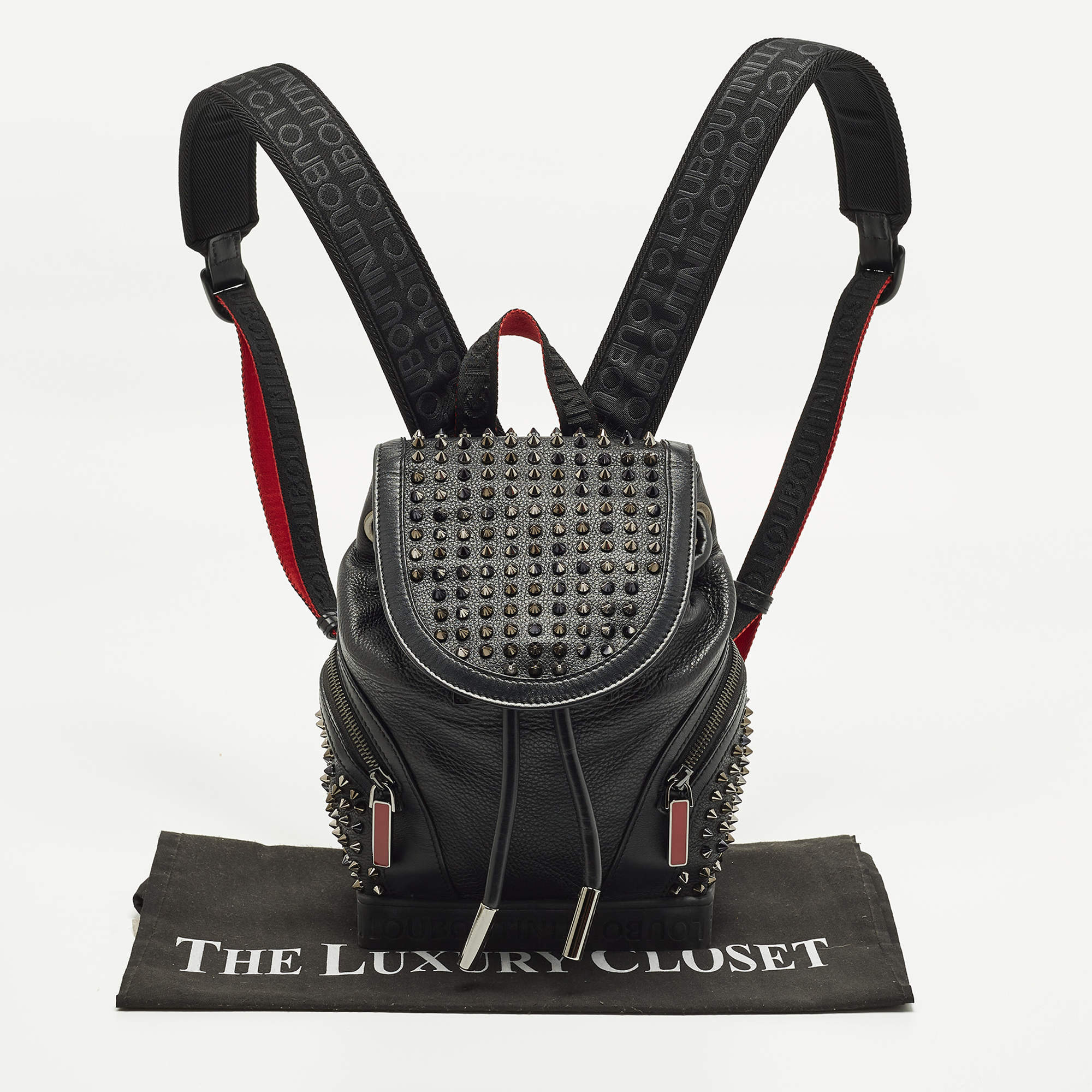 Pre Owned Christian Louboutin Spike Explorafunk Small Black Leather Backpack