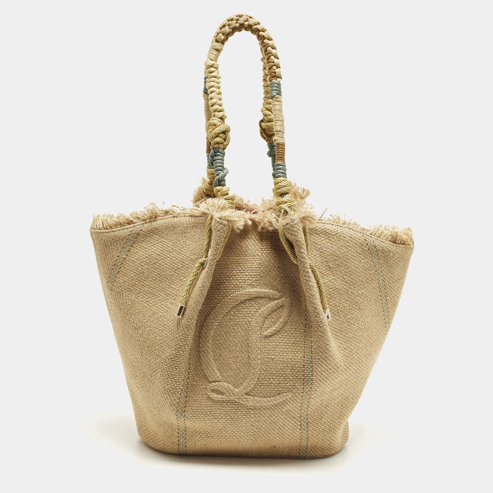 Pre Owned Christian Louboutin By My Side Beige Jute Tote