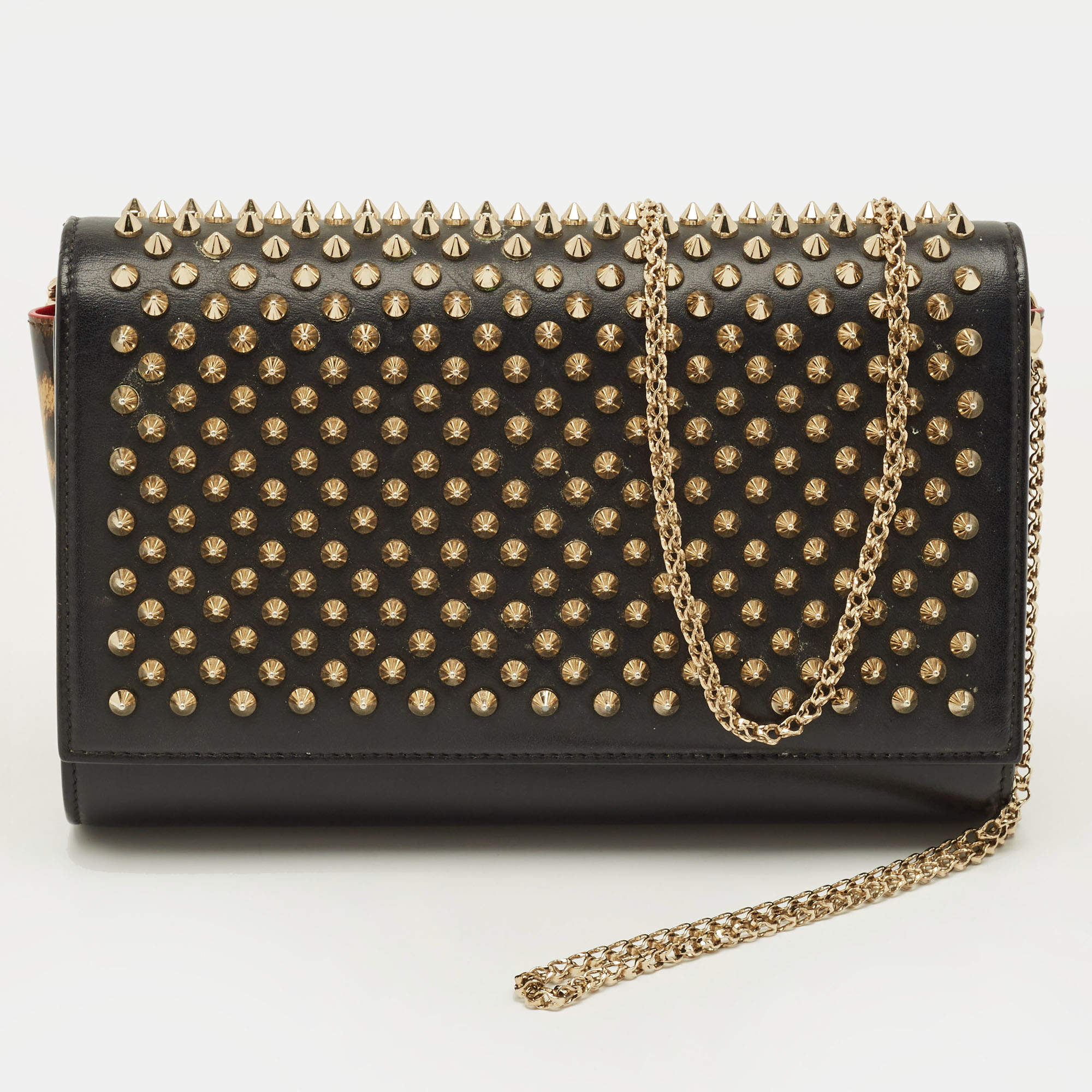 مملوكة مسبقًا Christian Louboutin Paloma Spike Black Leopard Print Patent and Leather Shoulder Bag