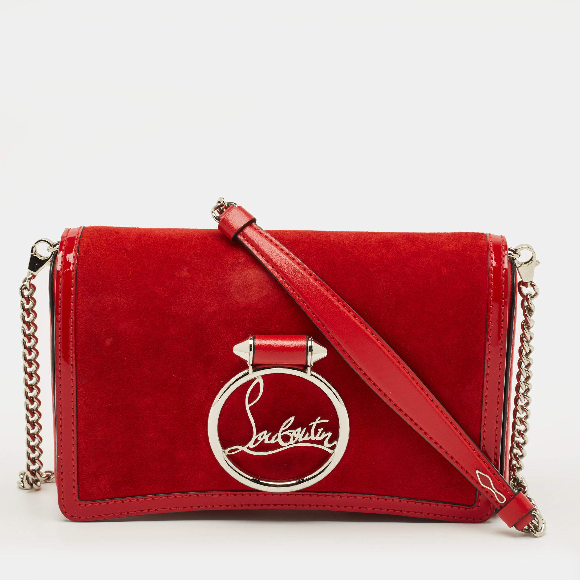مملوكة مسبقًا حقيبة كلتش كريستيان لوبوتان روبيلو جلد أحمر وسويدي