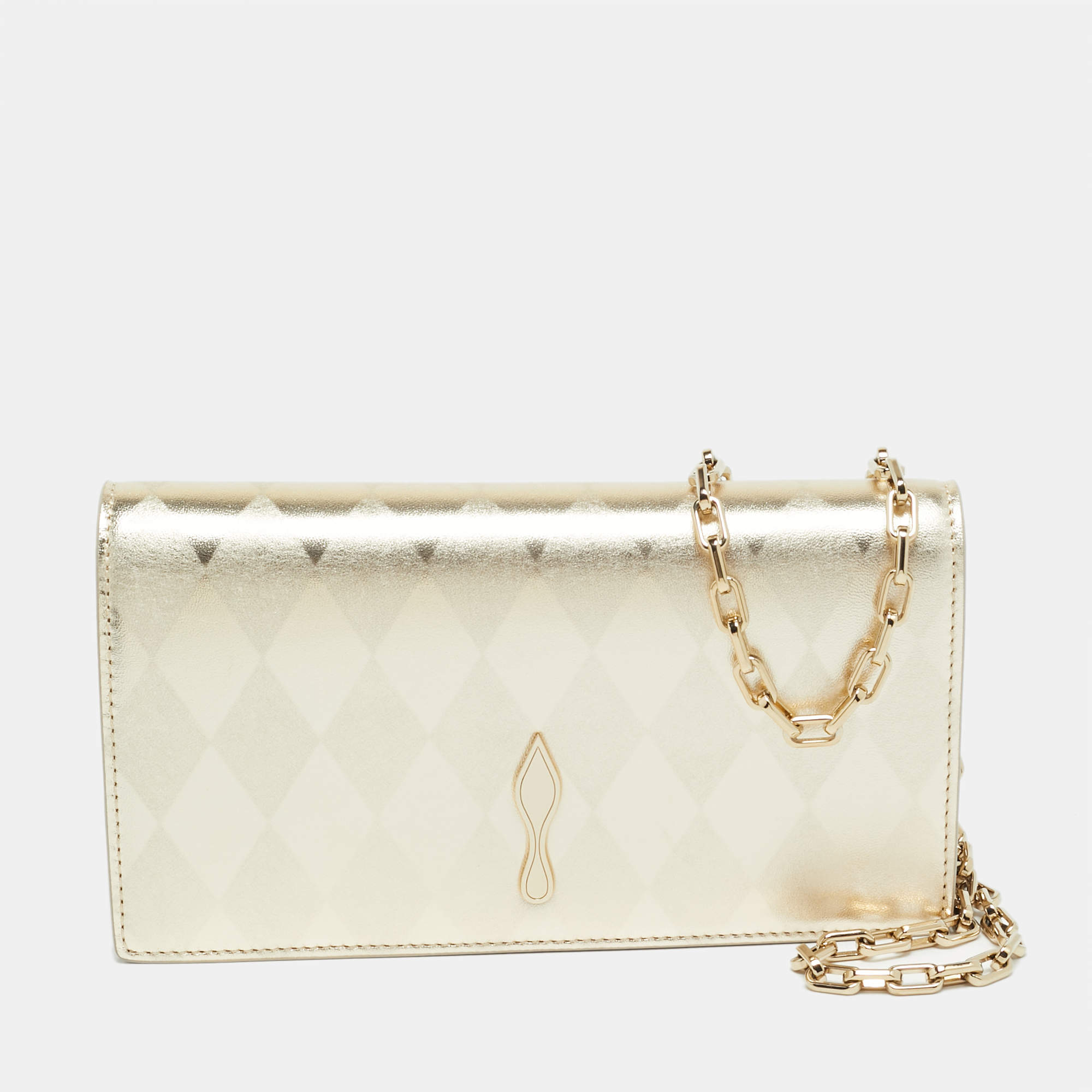 مملوكة مسبقًا Christian Louboutin Bettina Gold Leather Chain Clutch
