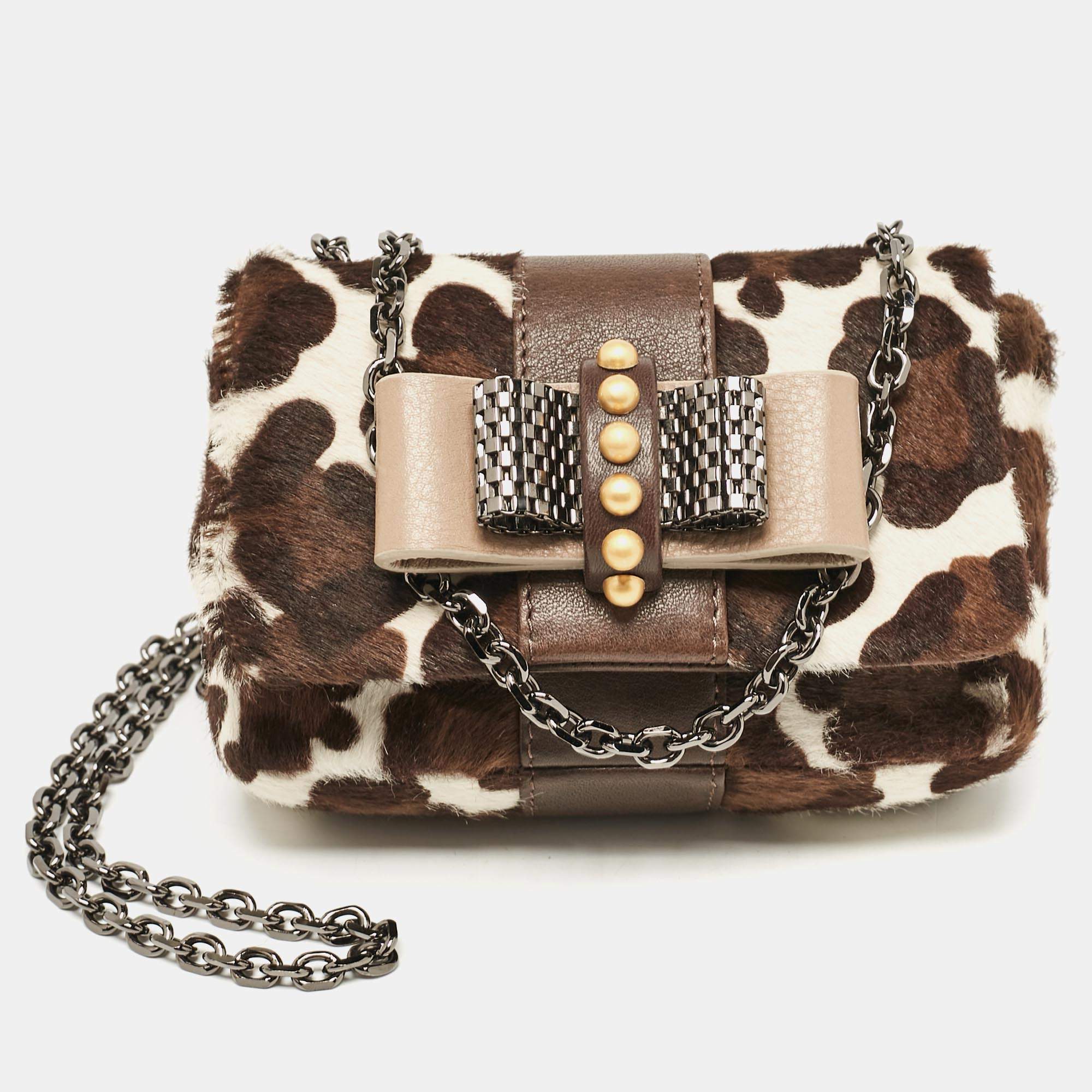 Christian Louboutin White Animal Print Calfhair Mini Sweet Charity Shoulder Bag