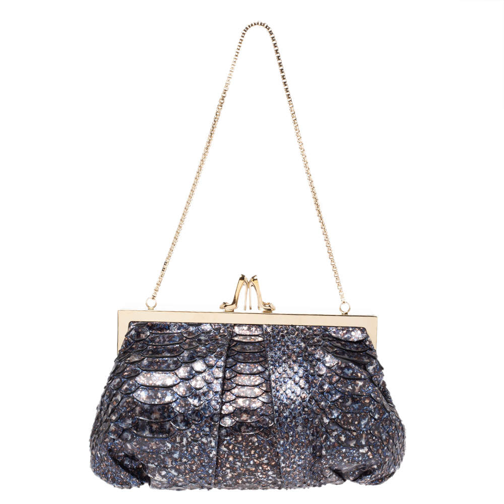 Christian Louboutin Blue Python Loubi Lula Chain Clutch