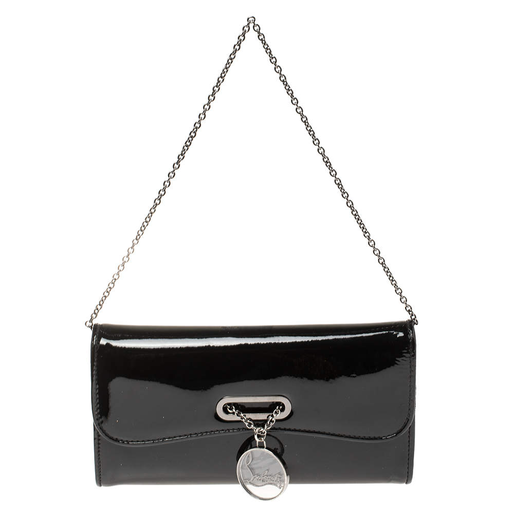 Christian Louboutin Black Patent Leather Riviera Clutch