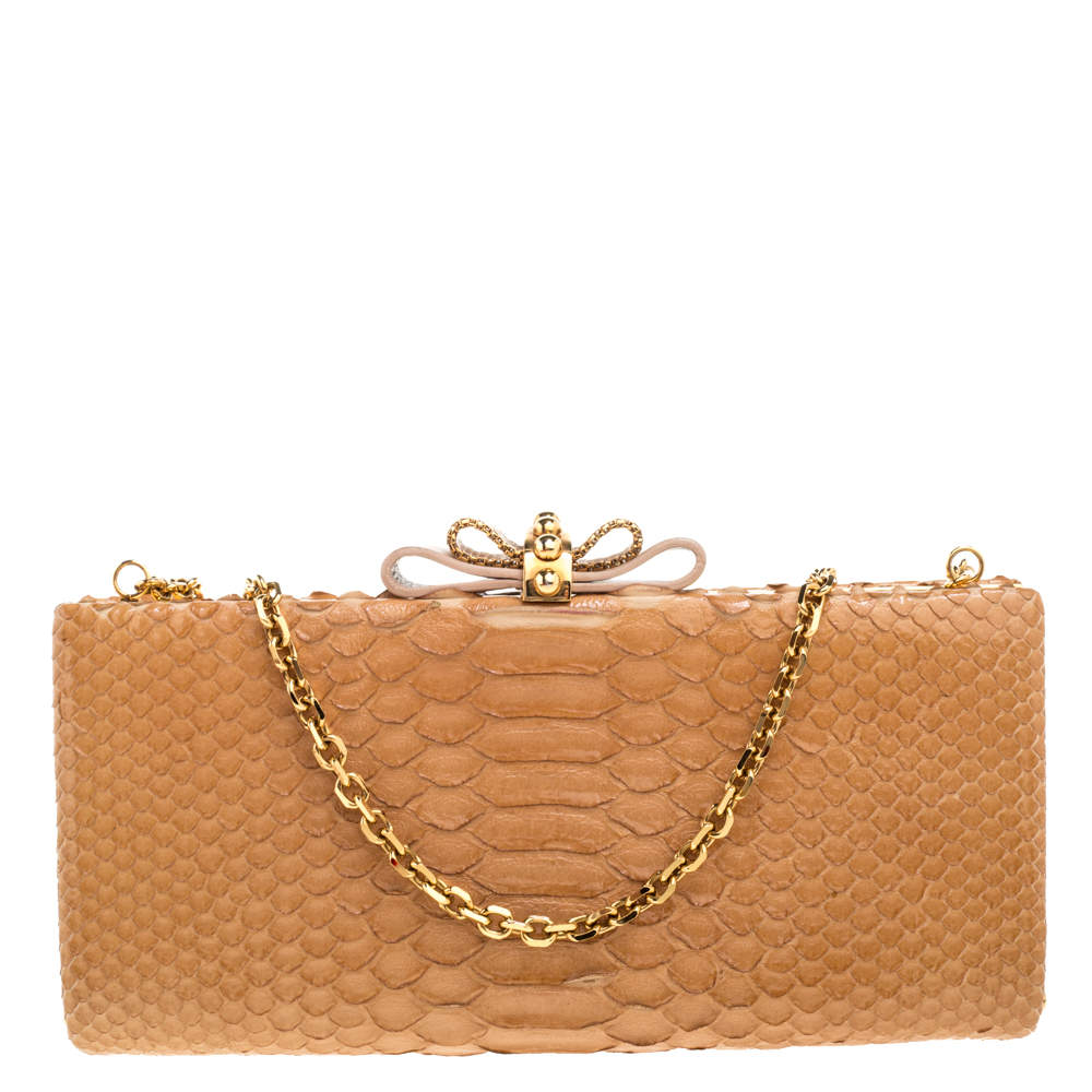 Christian Louboutin Tan Python Cleo Clutch