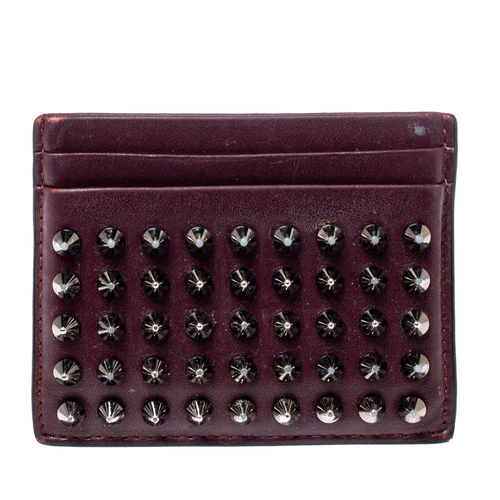 Christian Louboutin Maroon Leather Kios Rockstud Card Holder