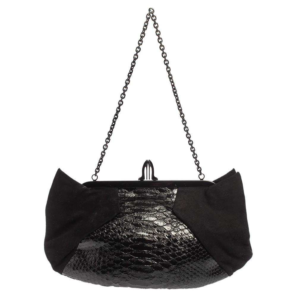 مملوكة مسبقًا حقيبة كلتش كريستيان لوبوتان لوبي لولا سلسلة سويدي وجلد ثعبان أسود