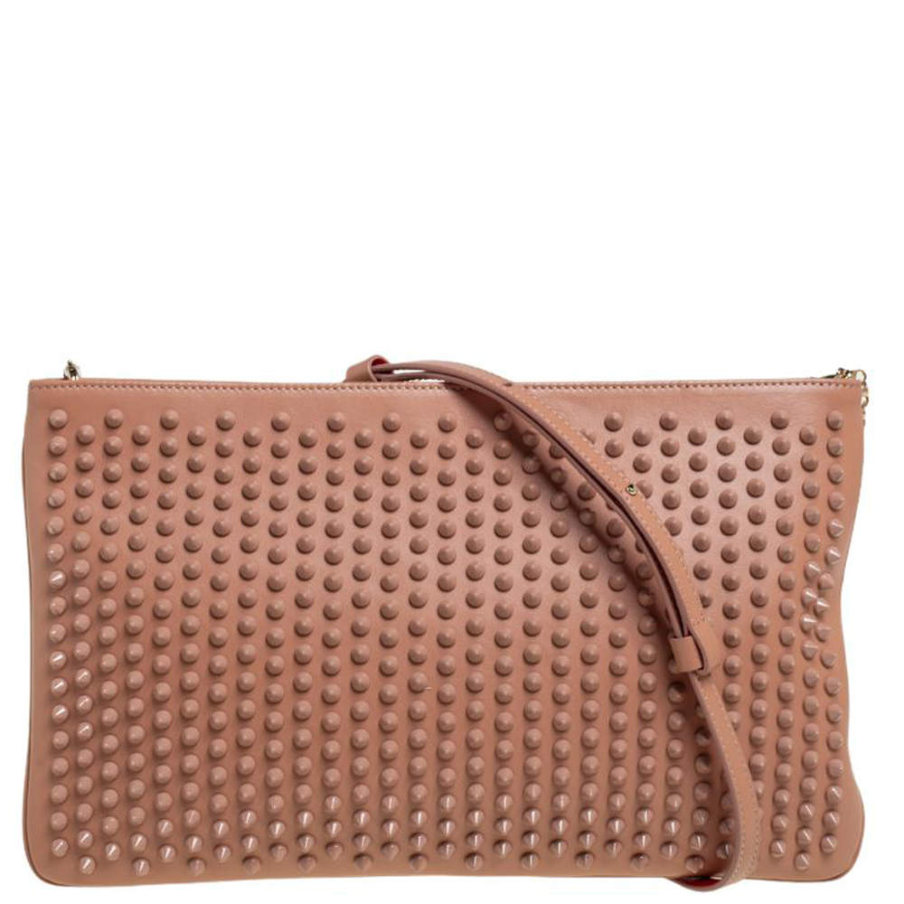 Pre Owned حقيبة كلتش كريستيان لوبوتان لوبيبوش سبايكد سلسلة جلد بيج