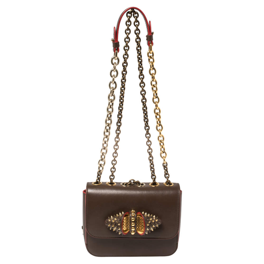 Pre Owned Christian Louboutin Brown Leather Spikes Sweet Charity Shoulder Bag