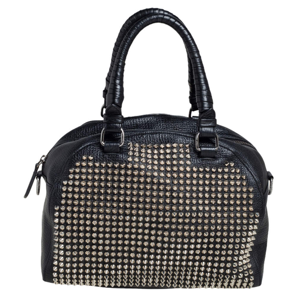 Pre Owned Christian Louboutin Black Leather Panettone Spikes Satchel