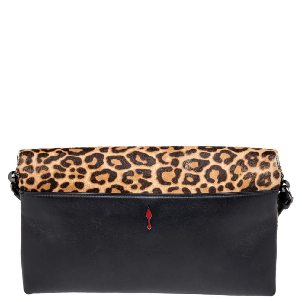 Christian Louboutin Rougissime Leopard Print Calf Hair Clutch Bag