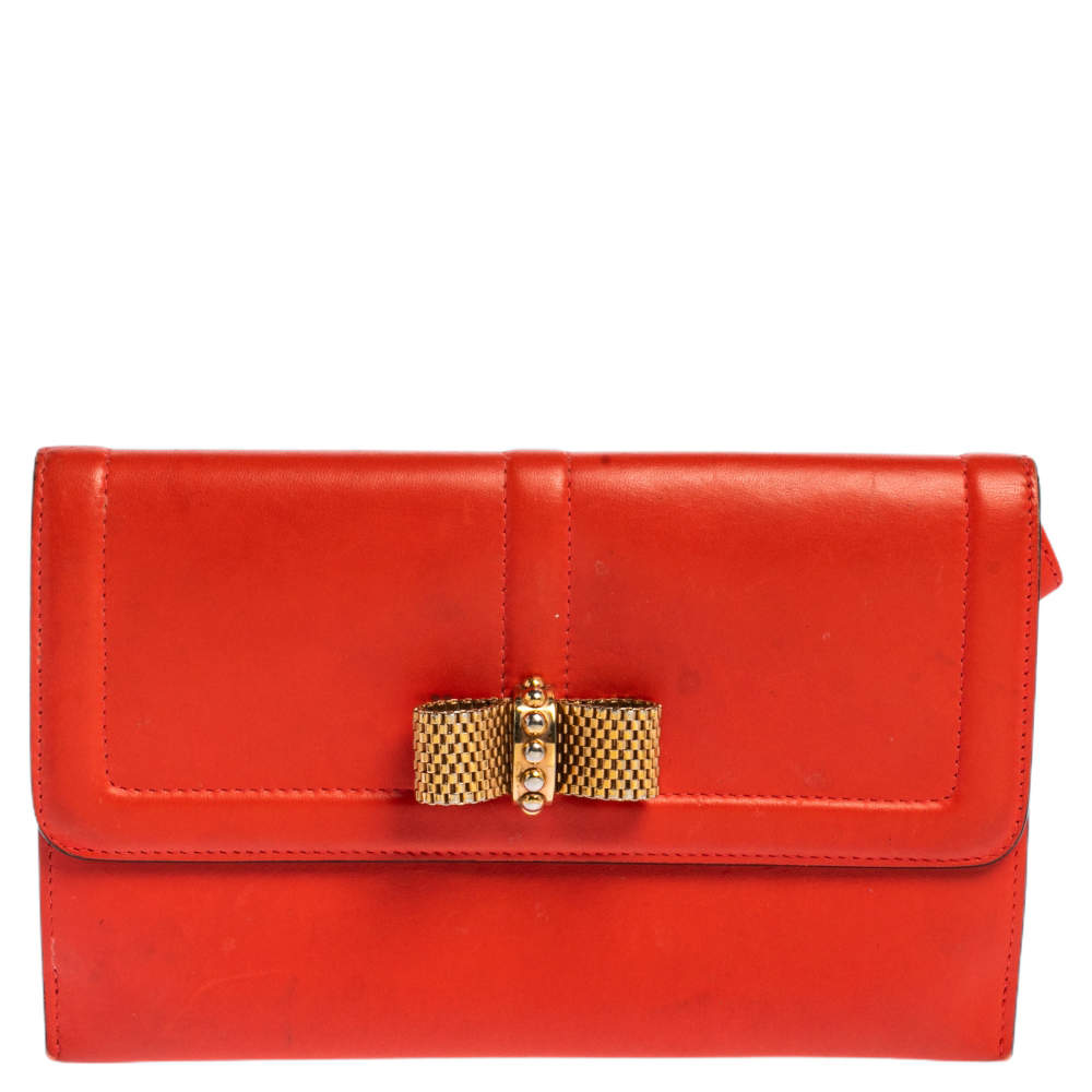 Christian Louboutin Coral Red Leather Sweet Charity Wallet