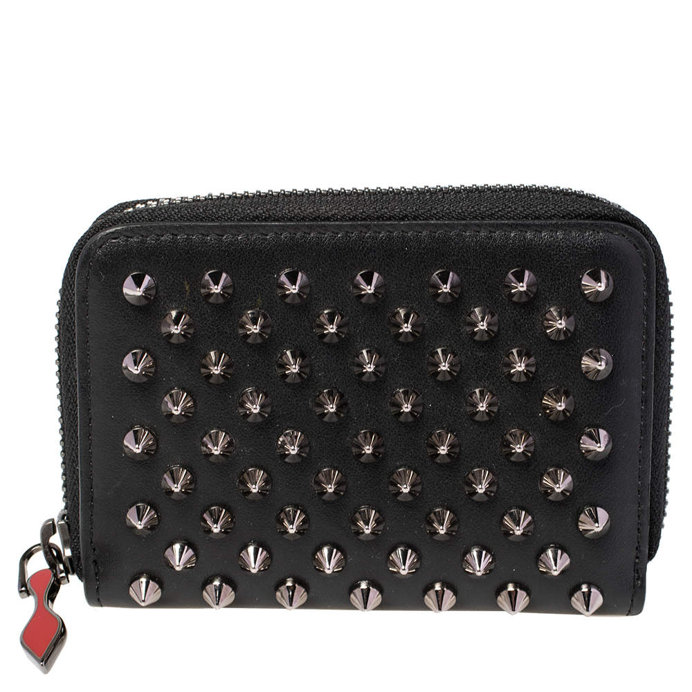 Pre Owned Christian Louboutin Black Spike Leather Panettone Coin Purse