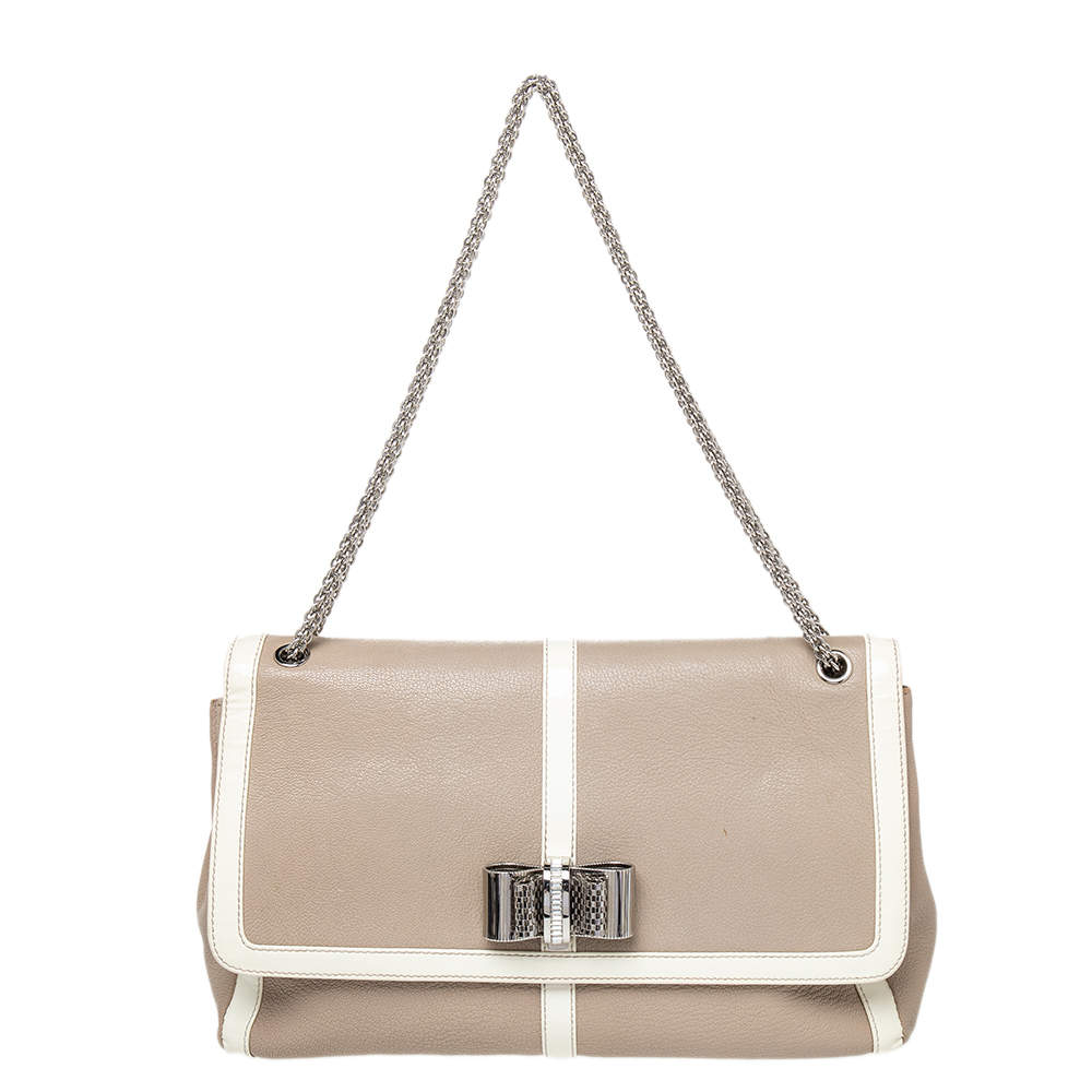 Christian Louboutin Beige /White Patent And Leather Sweet Charity Shoulder Bag