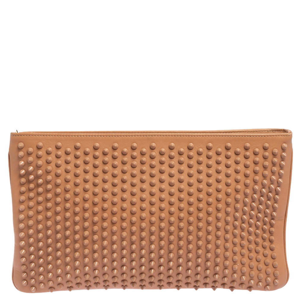 Christian Louboutin Beige Leather Spiked Loubiposh Shoulder Bag