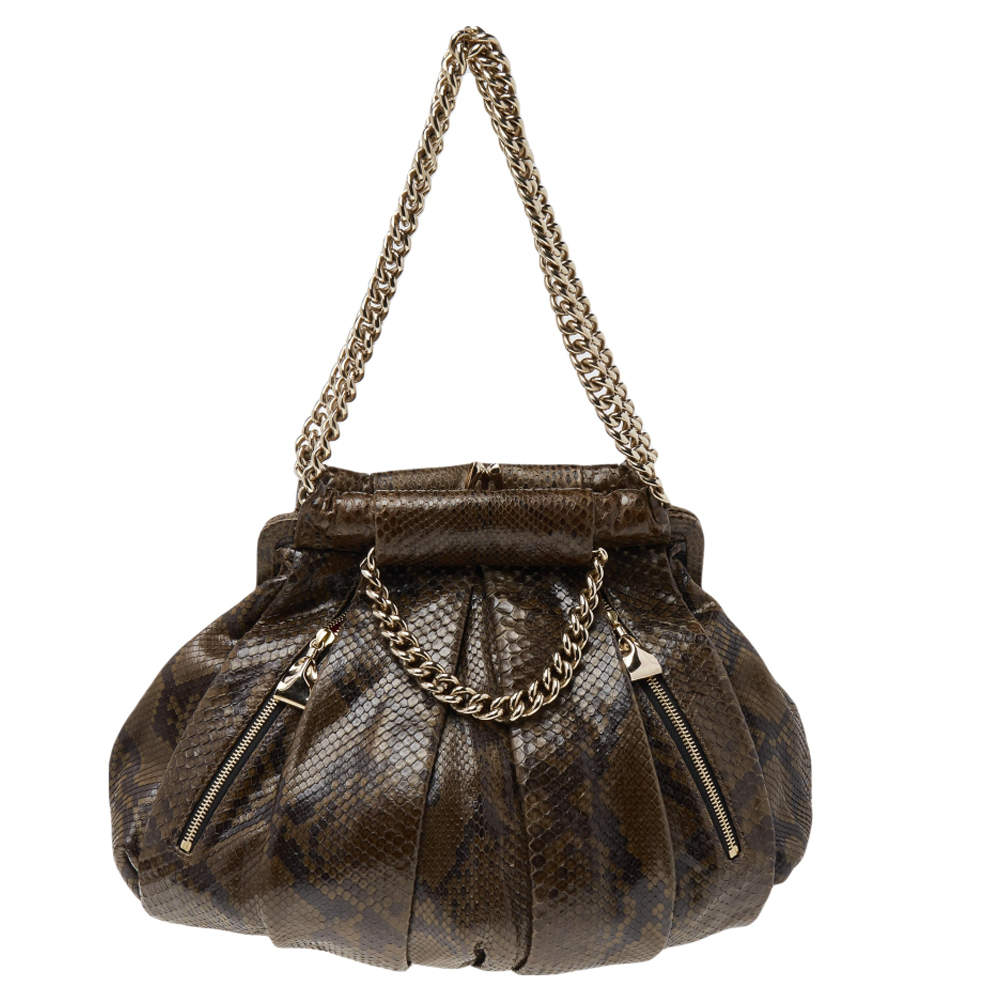 Christian Louboutin Olive Green Python Kiss-Lock Frame Hobo