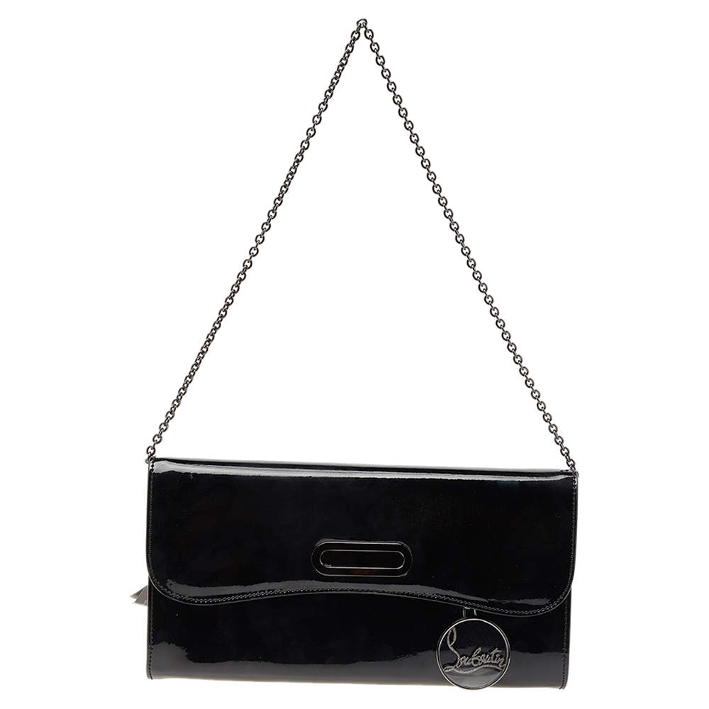 مملوكة مسبقًا Christian Louboutin Black Patent Leather Riviera Clutch