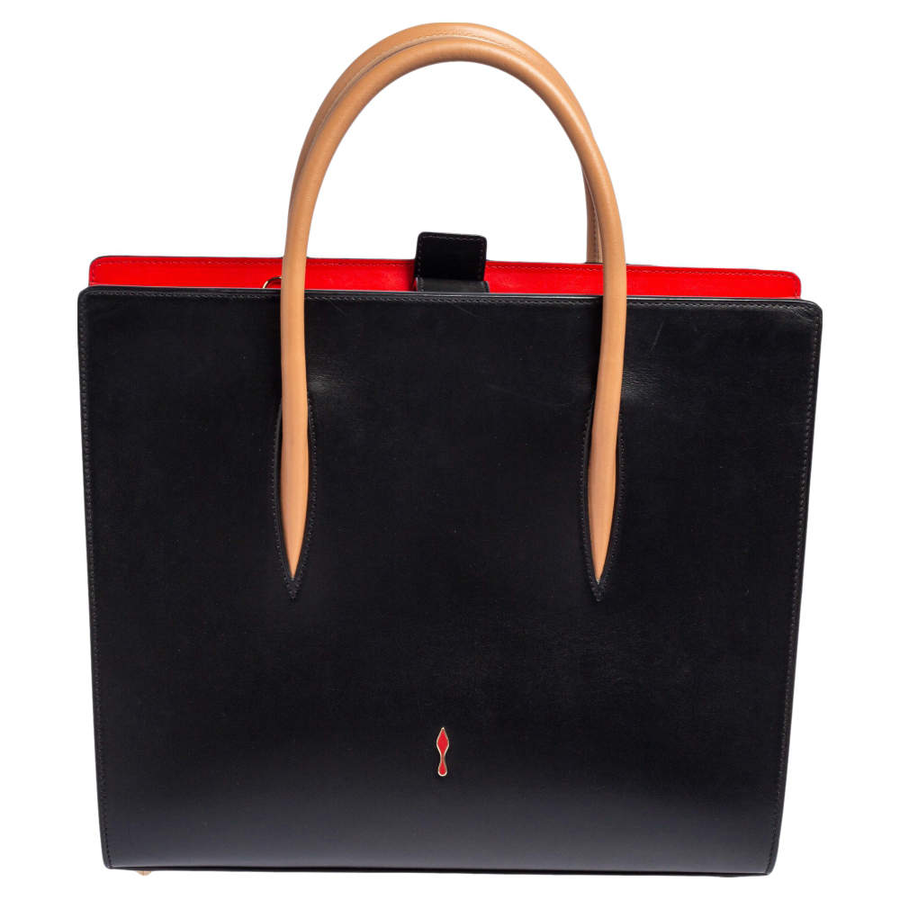 Christian Louboutin Black Leather and Patent Large Paloma Tote