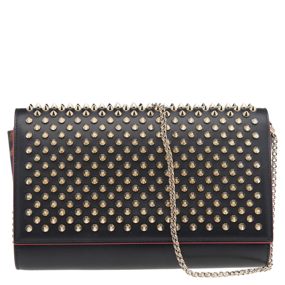 Christian Louboutin Black Leather and Patent Leather Paloma Spiked Chain Clutch