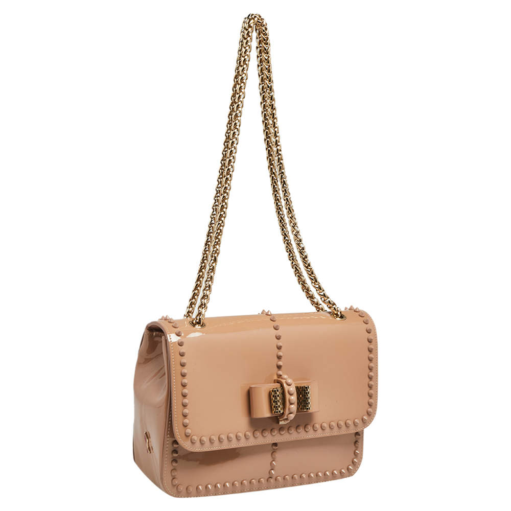 Christian Louboutin Beige Pebbled Leather Small Sweet Charity Bag
