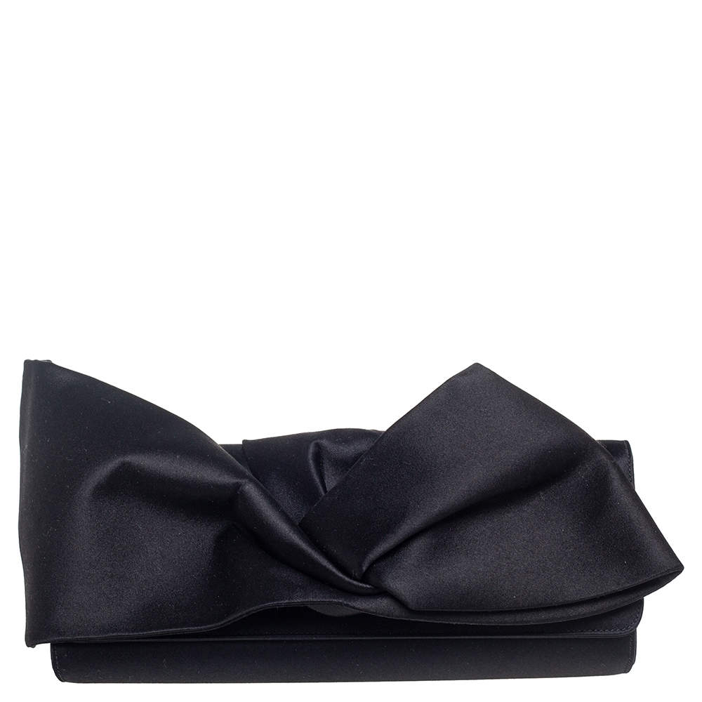 Christian Louboutin Black Satin Loubibow Clutch