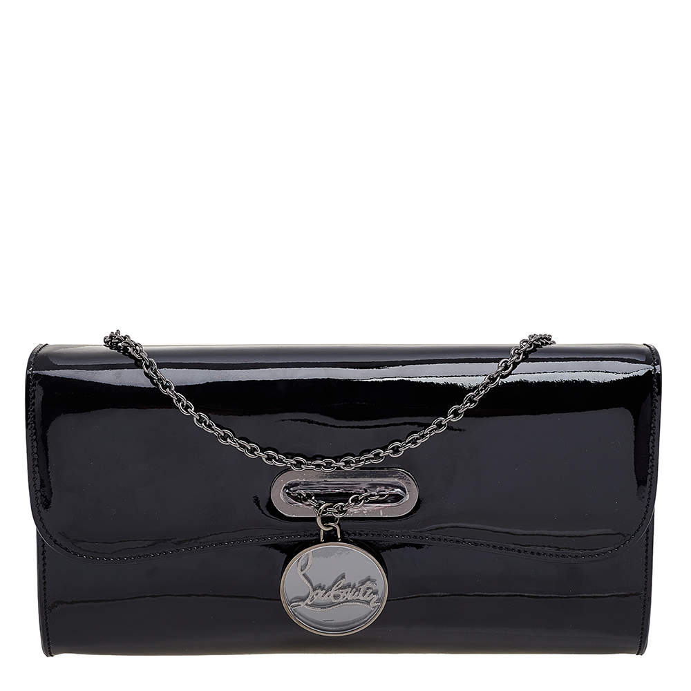 Christian Louboutin Black Patent Leather Riviera Clutch