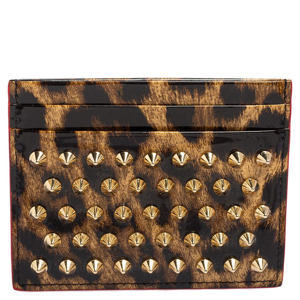 Christian Louboutin Brown Leopard Print Patent Leather Card Holder