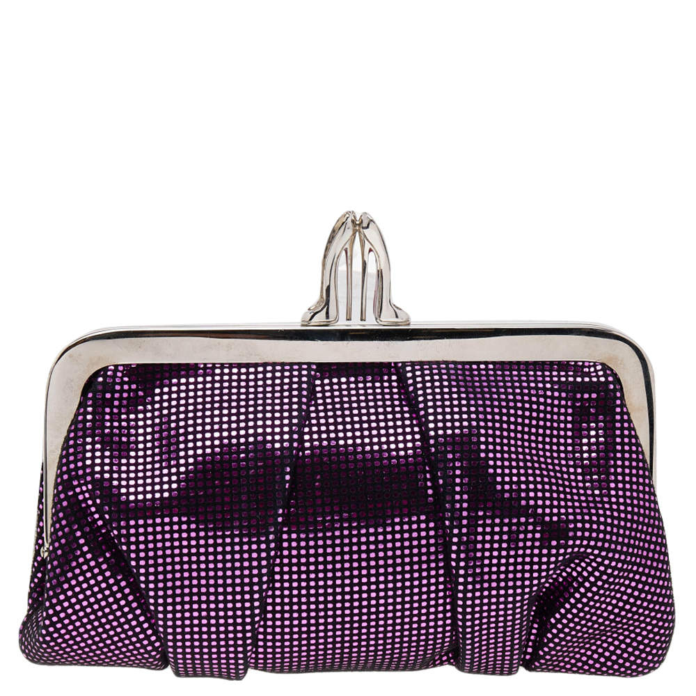Christian Louboutin Metallic Purple Suede Mini Loubi Lula Frame Clutch