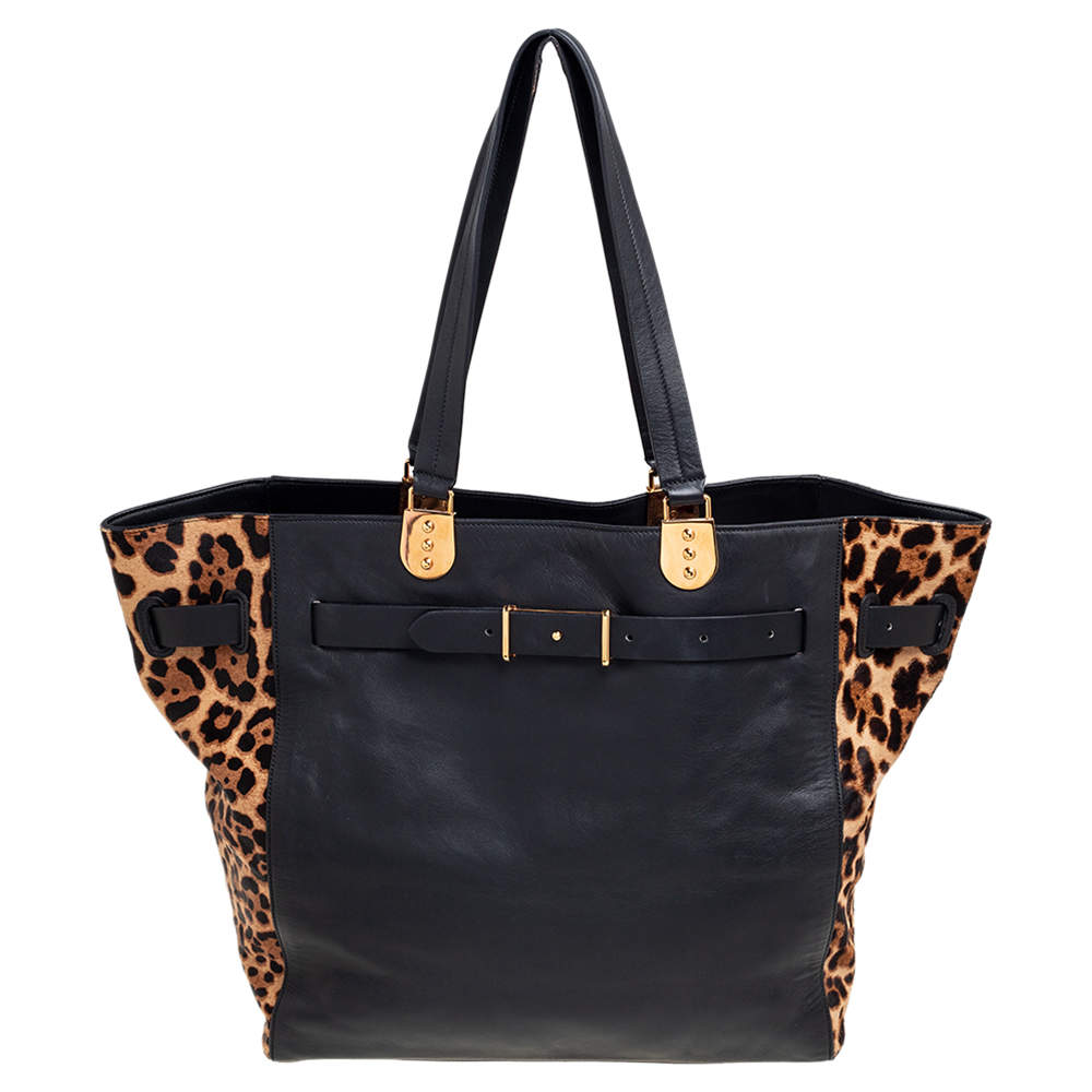 مملوكة مسبقًا Christian Louboutin Black/Brown Pony Hair And Leather Sybil Shopper Tote