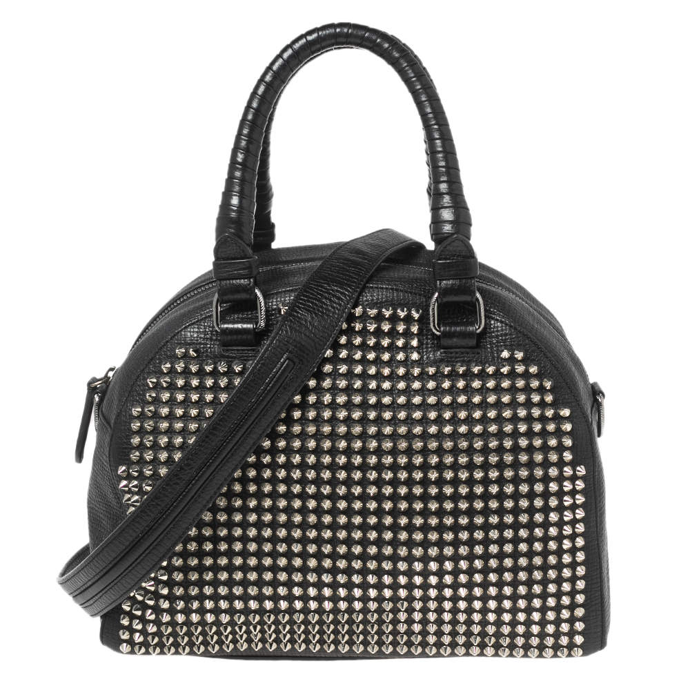 Pre Owned Christian Louboutin Black Leather Studded Panettone Satchel 