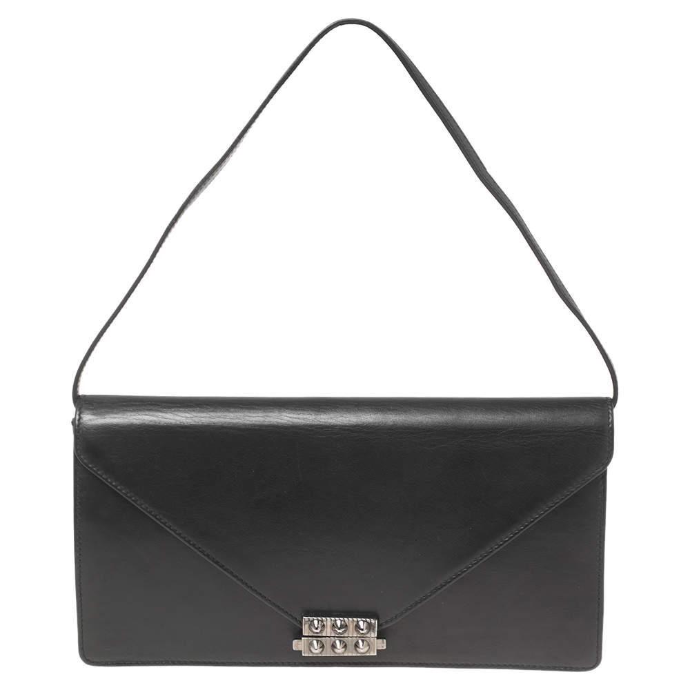 Christian Louboutin Black Leather Studded Flap Clutch