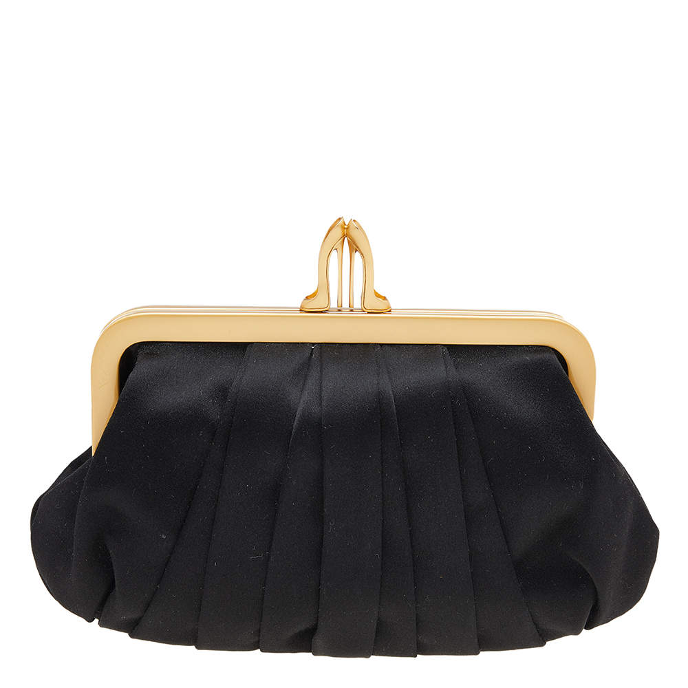 Christian Louboutin Black Satin Loubinight Frame Clutch