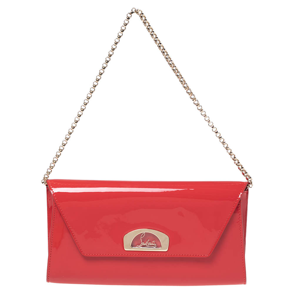 Christian Louboutin Neon Red Patent Leather Vero Dodat Chain Clutch