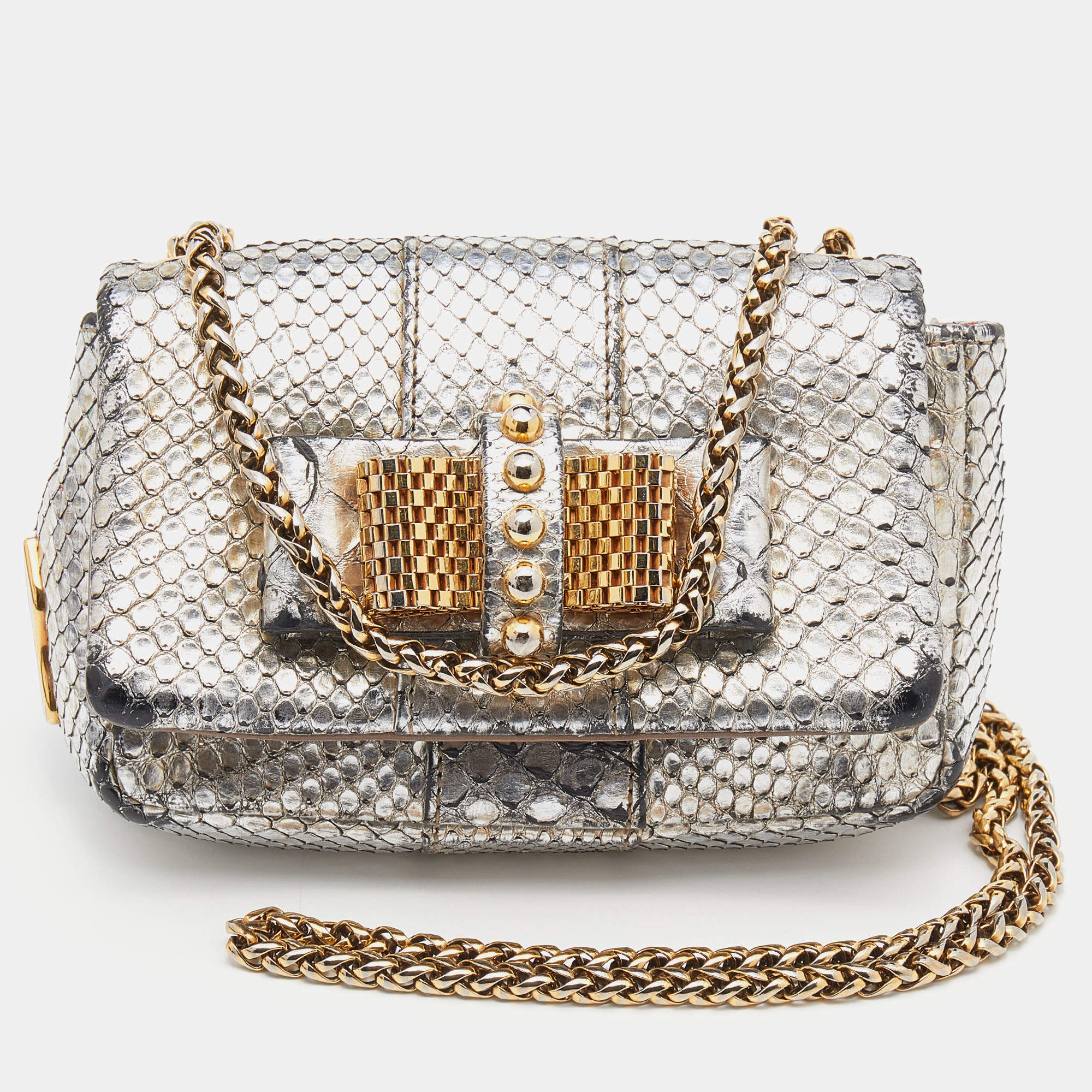 Christian Louboutin Silver Python Mini Sweet Charity Crossbody Bag
