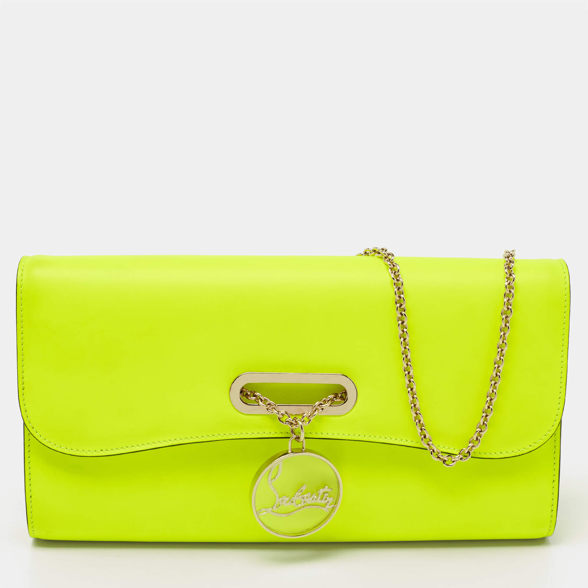 Christian Louboutin Neon Green Matte Leather Riviera Chain Clutch
