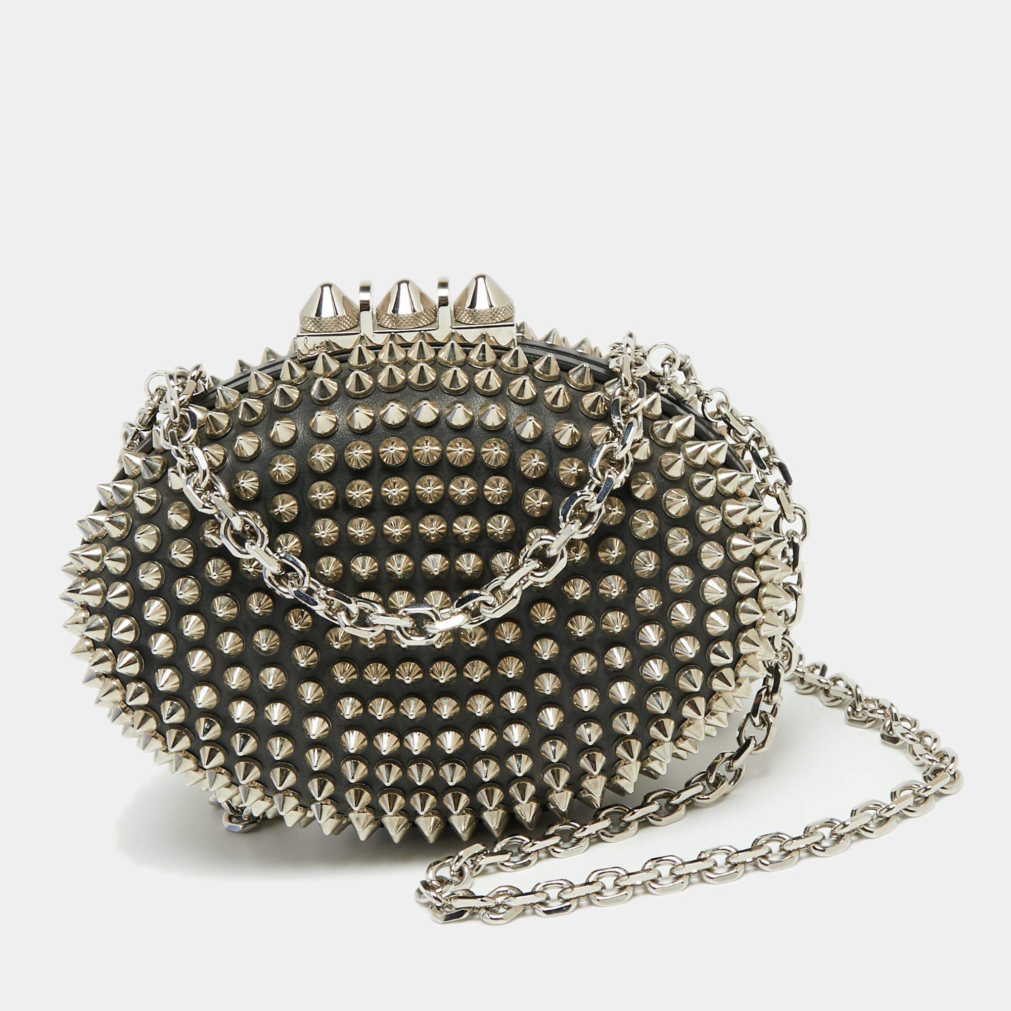 Christian Louboutin Black Leather Spike Mina Chain Clutch
