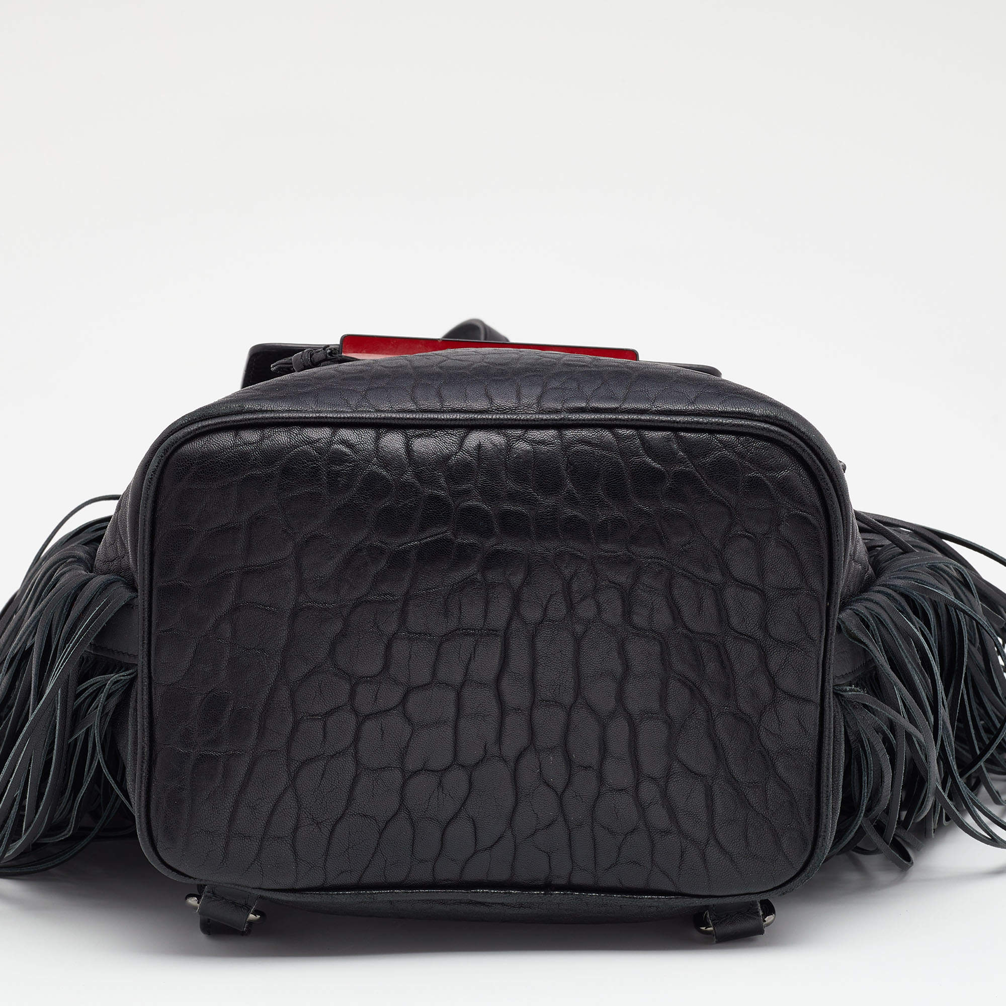 CHRISTIAN LOUBOUTIN Black Pebbled Leather Fringe Lucky L Backpack - Fi