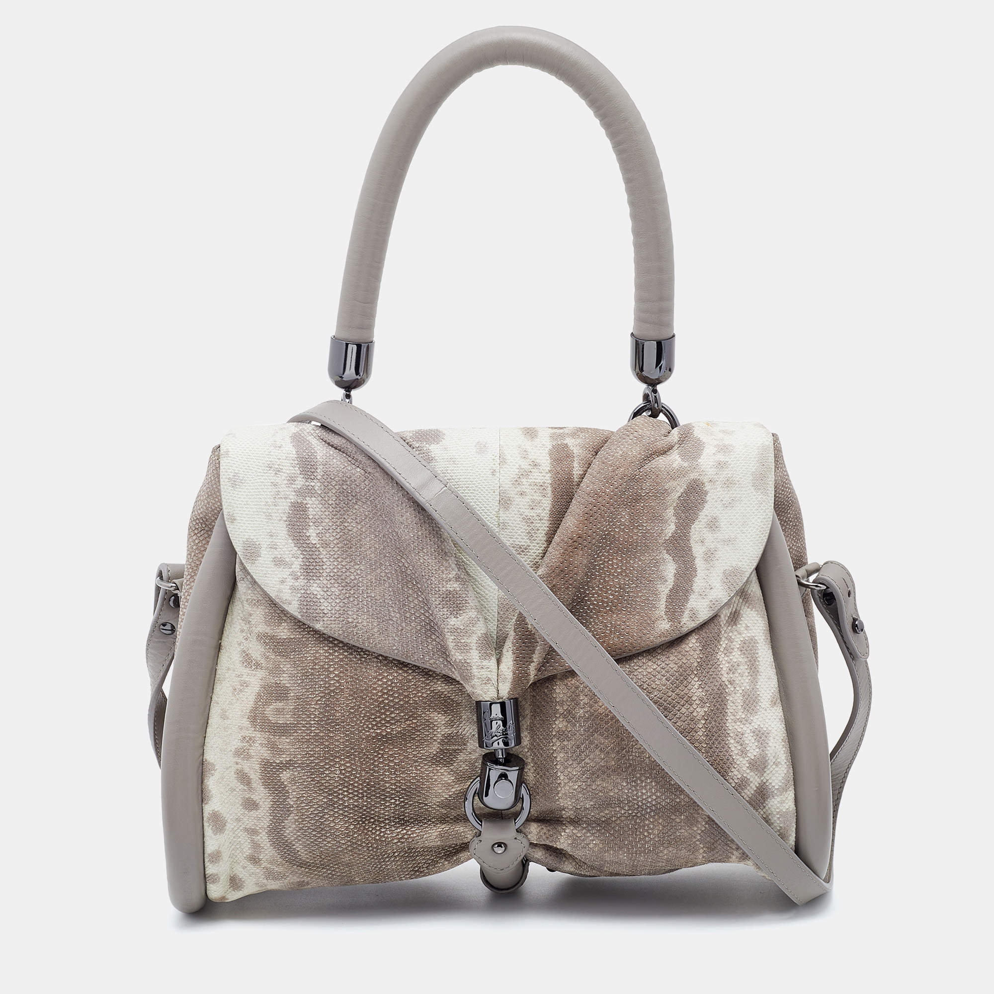 Christian Louboutin Grey Karung and Leather Top Handle Bag