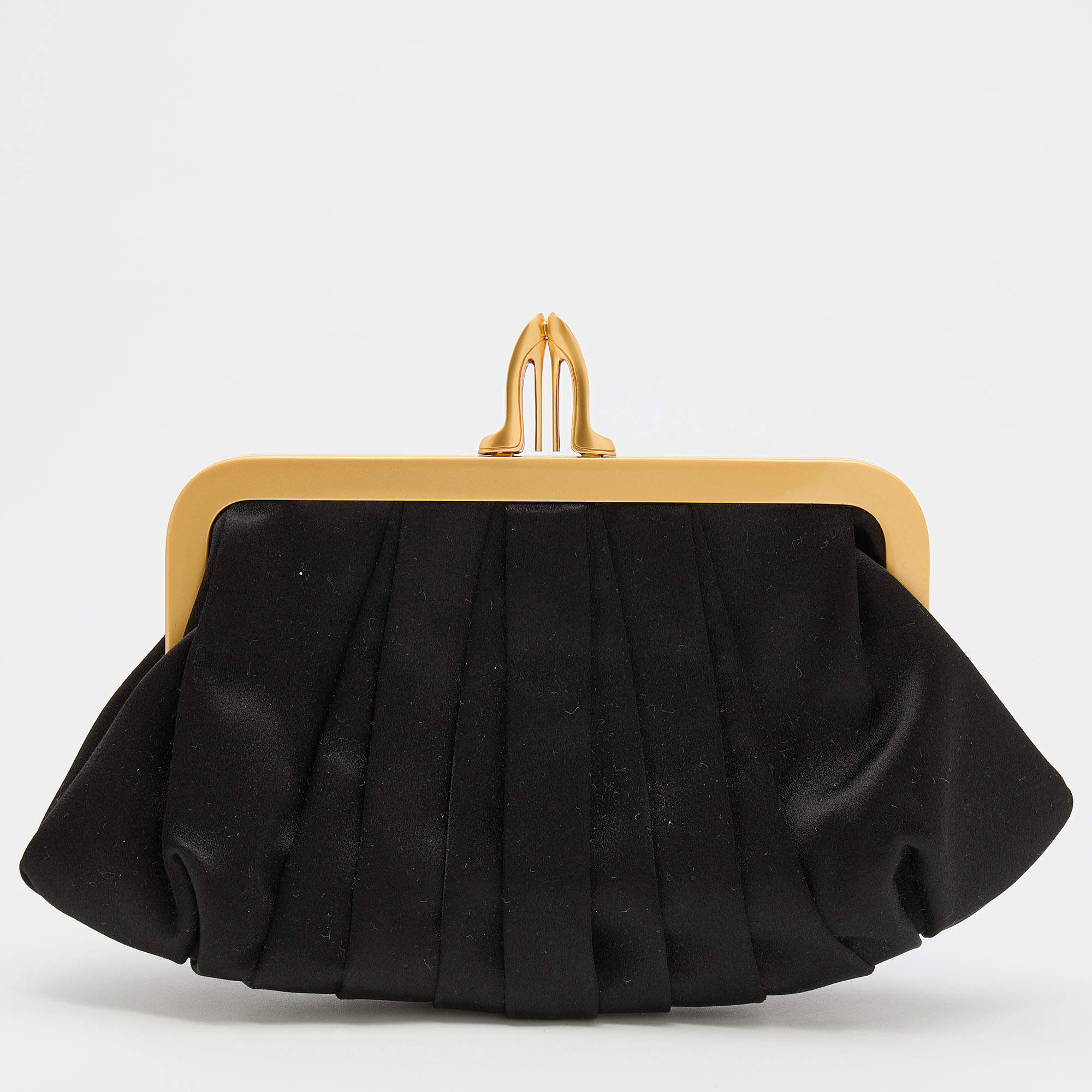 Christian Louboutin Black Satin Loubinight Frame Clutch